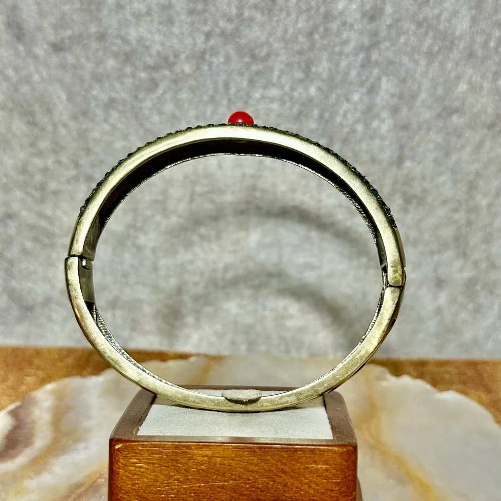 Heidi Daus Art Deco Style Crystals & Orange Stone Hinged Bracelet 7.5” #19L - Picture 5 of 9